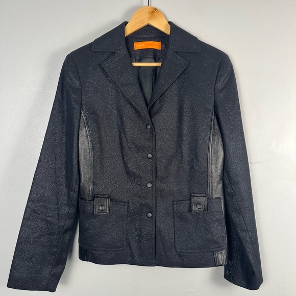 Cynthia Cynthia Steffe Leather Shimmer black Blazer Jacket Size large - Picture 1 of 8